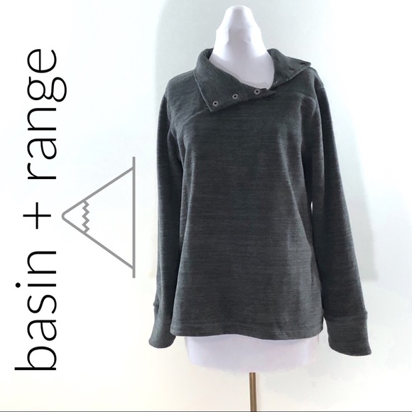 basin + range Tops - Basin + Range Asymmetrical Button Neck Fleece Gray